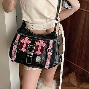 Vintage Messenger Bag Y2k Cross Decor Bag Gothic Emo Leather